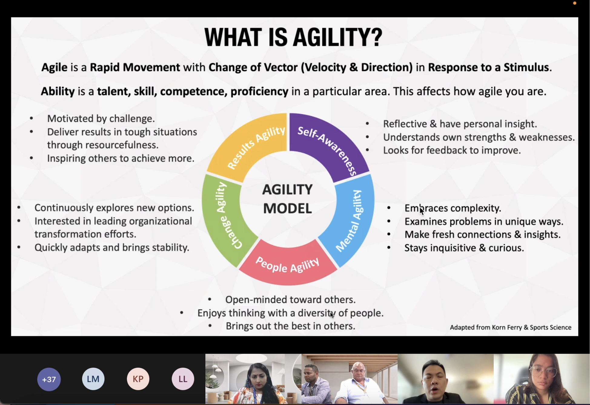 Debrief on agility concept during the virtual training session